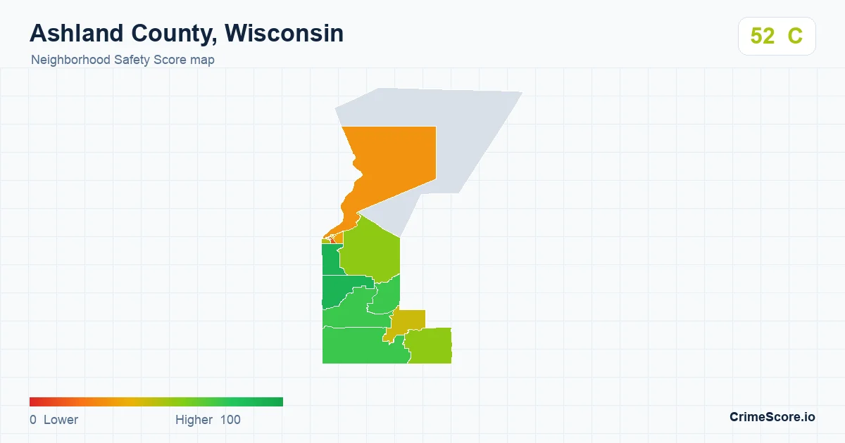 Ashland County, Wisconsin neighborhood Safety Score map by Census block group