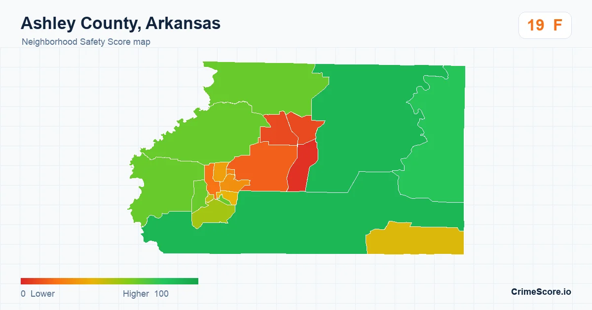 Ashley County, Arkansas neighborhood Safety Score map by Census block group