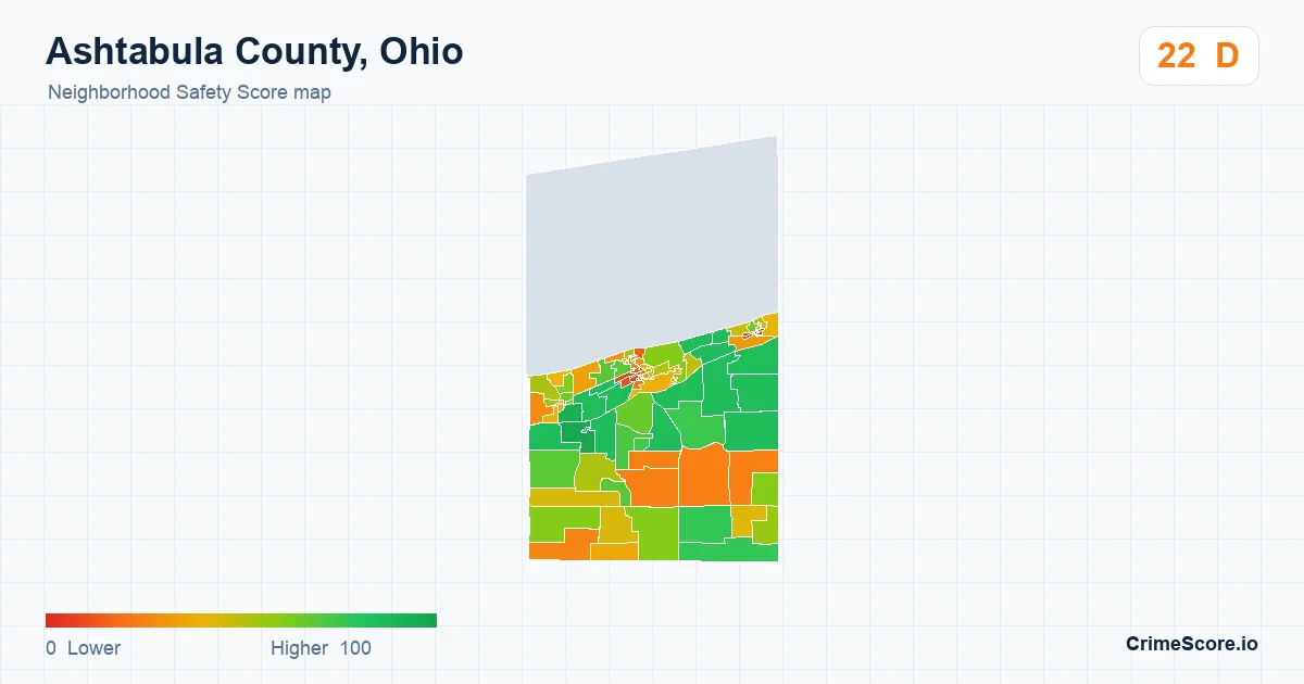 Ashtabula County, Ohio neighborhood Safety Score map by Census block group