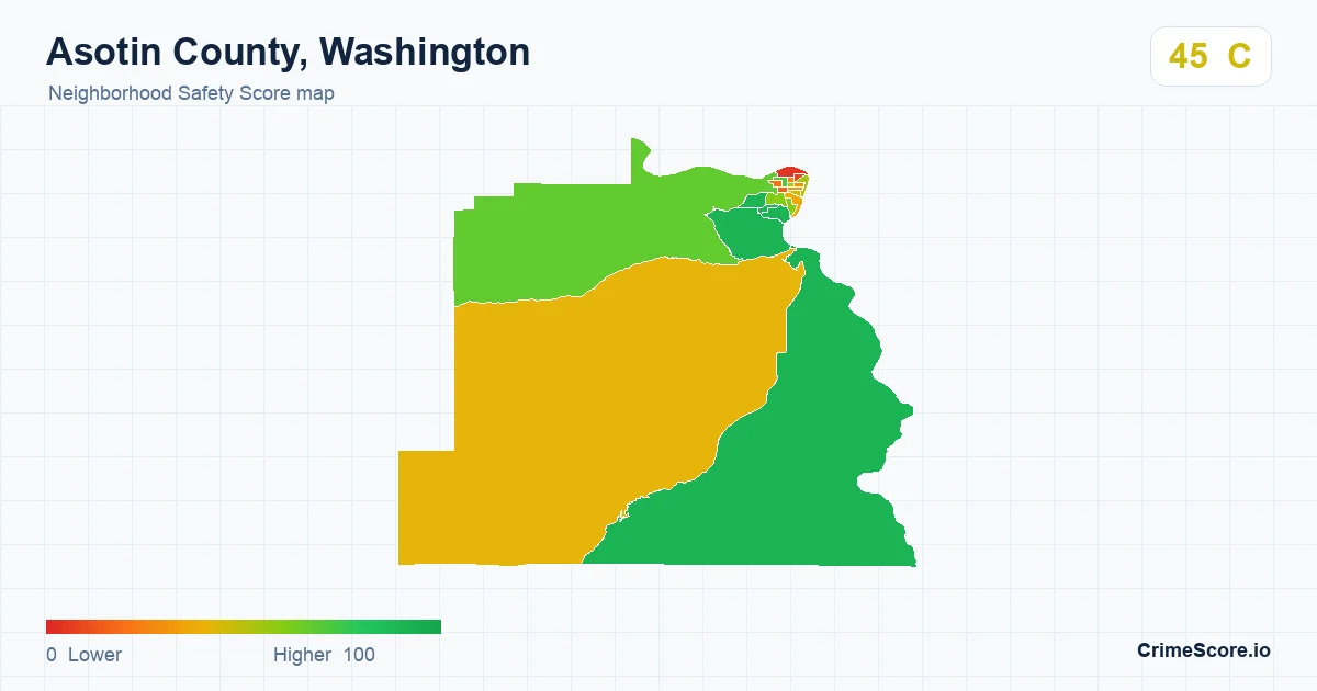 Asotin County, Washington neighborhood Safety Score map by Census block group
