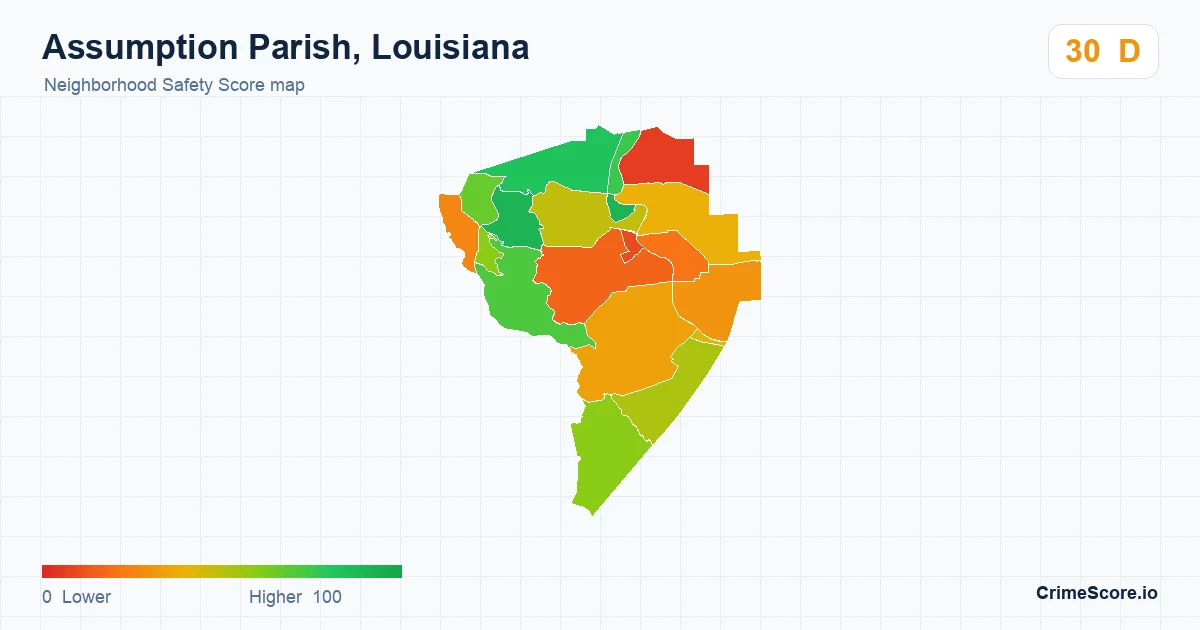 Assumption Parish, Louisiana neighborhood Safety Score map by Census block group