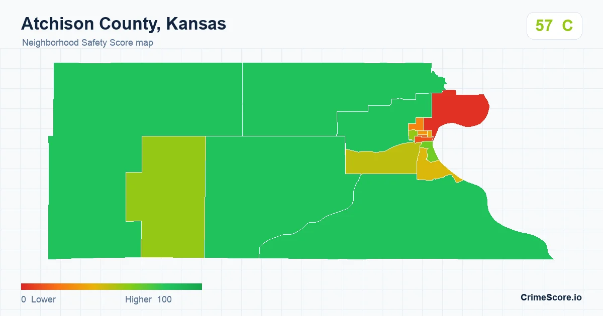 Atchison County, Kansas neighborhood Safety Score map by Census block group