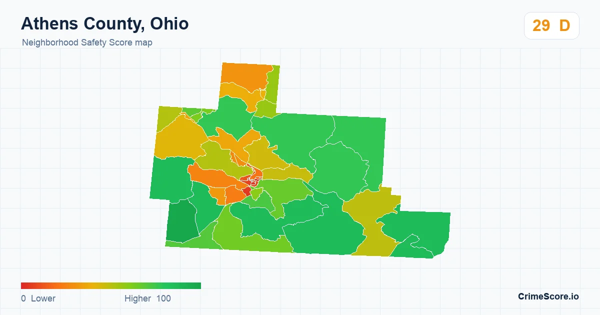Athens County, Ohio neighborhood Safety Score map by Census block group