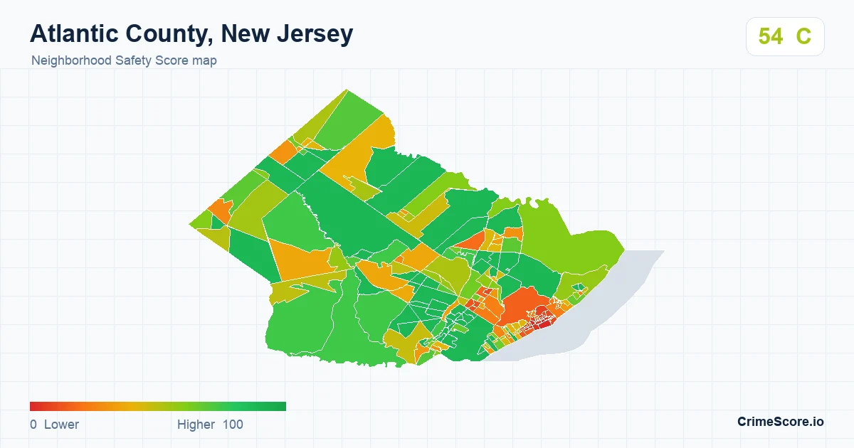 Atlantic County, New Jersey neighborhood Safety Score map by Census block group