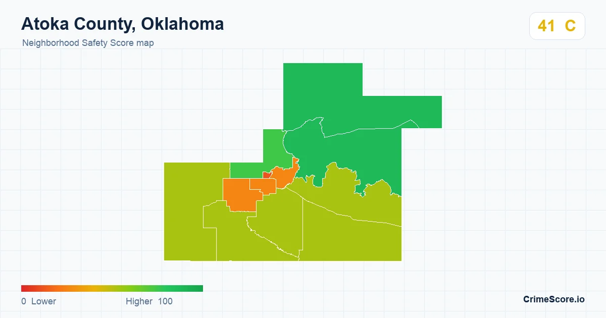 Atoka County, Oklahoma neighborhood Safety Score map by Census block group
