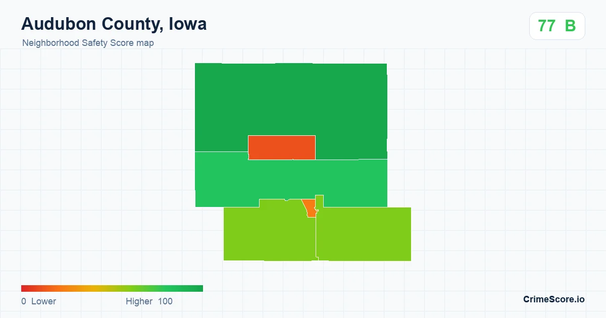 Audubon County, Iowa neighborhood Safety Score map by Census block group