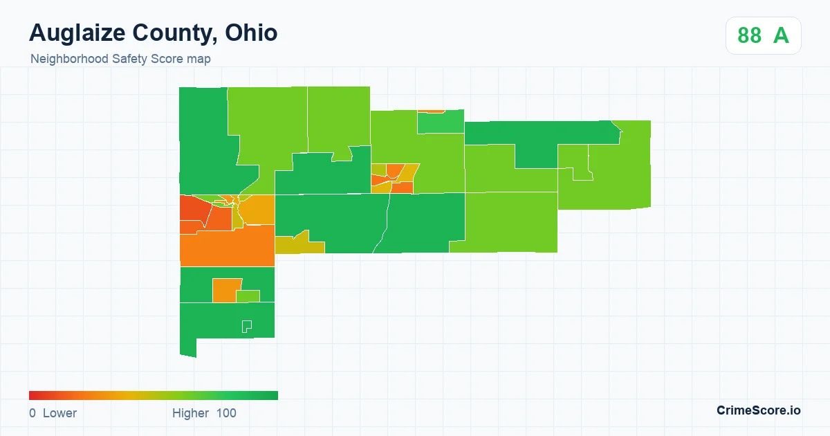 Auglaize County, Ohio neighborhood Safety Score map by Census block group
