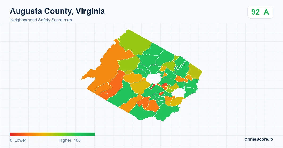Augusta County, Virginia neighborhood Safety Score map by Census block group