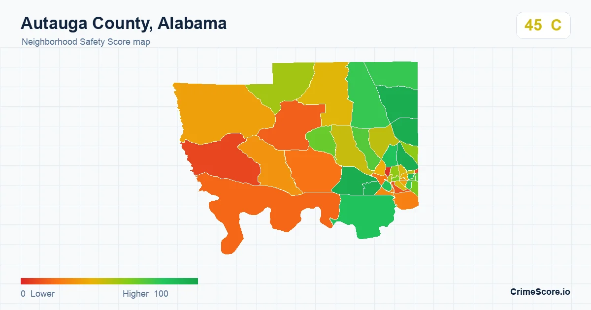 Autauga County, Alabama neighborhood Safety Score map by Census block group