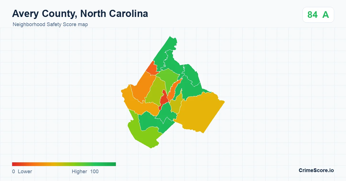 Avery County, North Carolina neighborhood Safety Score map by Census block group