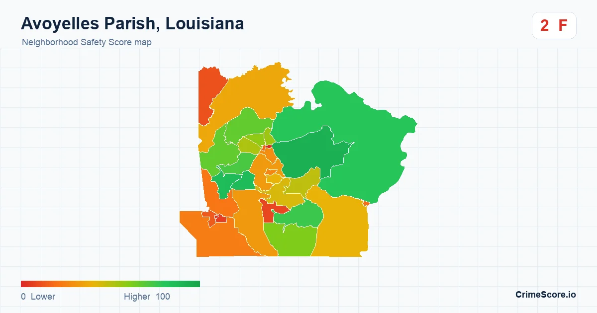 Avoyelles Parish, Louisiana neighborhood Safety Score map by Census block group
