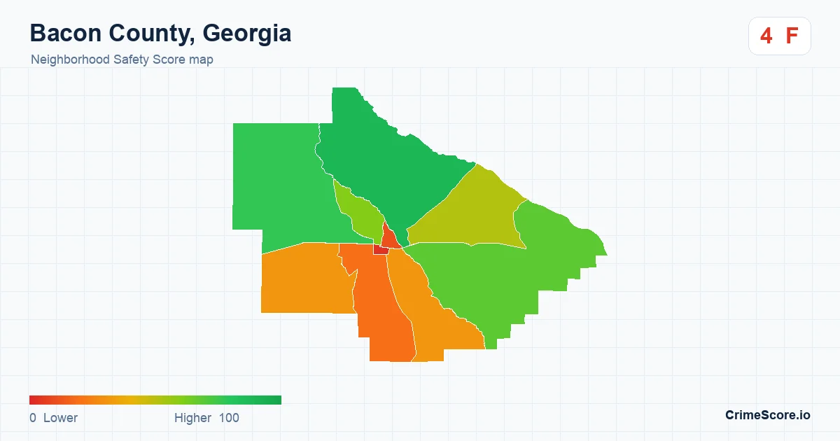 Bacon County, Georgia neighborhood Safety Score map by Census block group