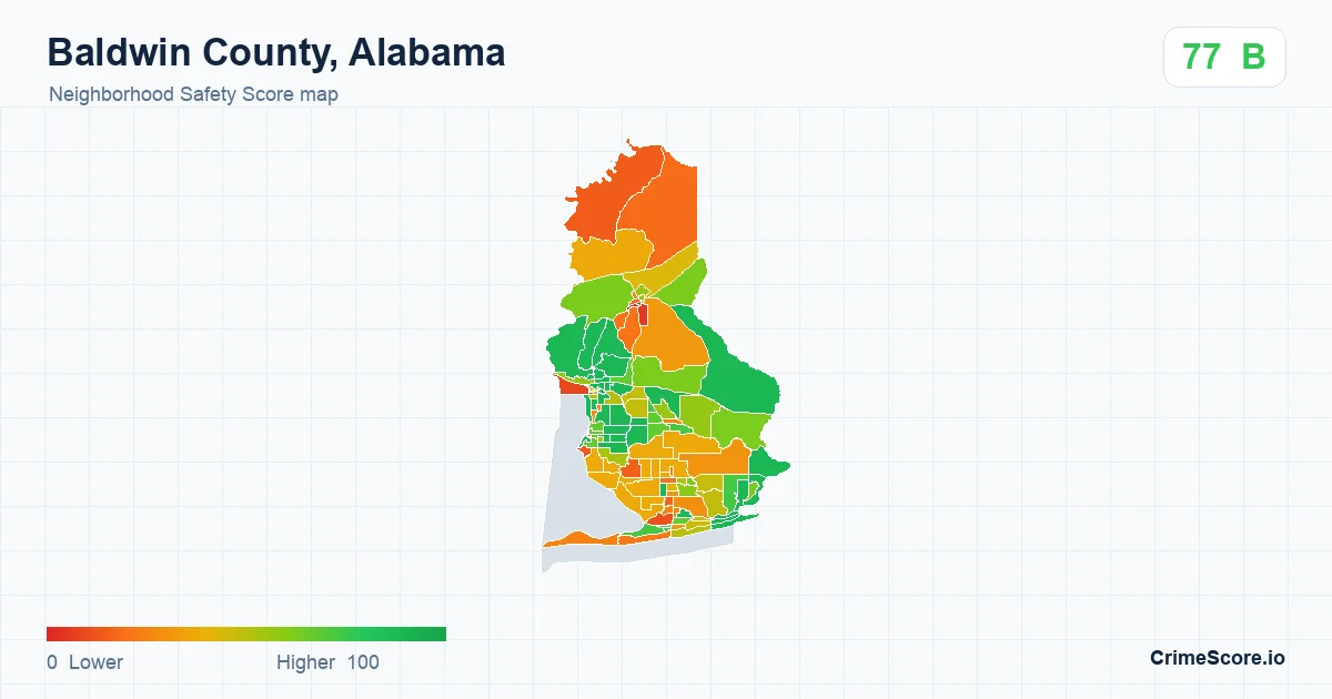 Baldwin County, Alabama neighborhood Safety Score map by Census block group