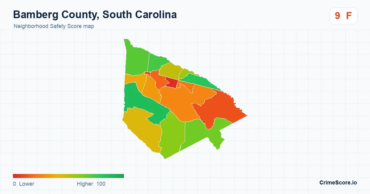 Bamberg County, South Carolina neighborhood Safety Score map by Census block group