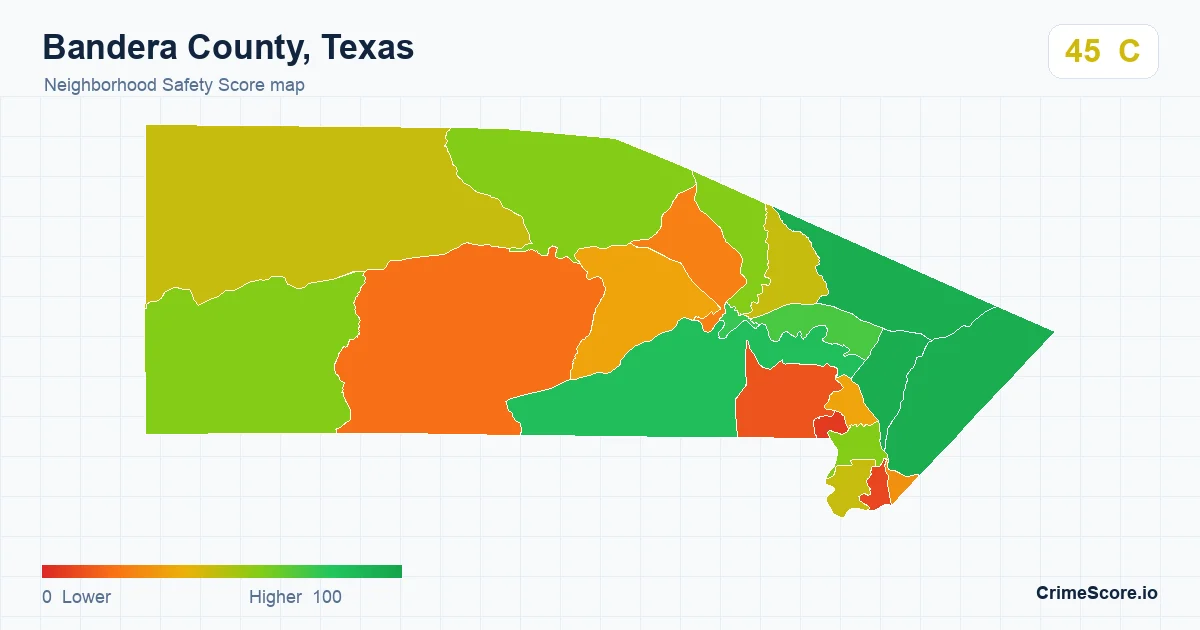Bandera County, Texas neighborhood Safety Score map by Census block group