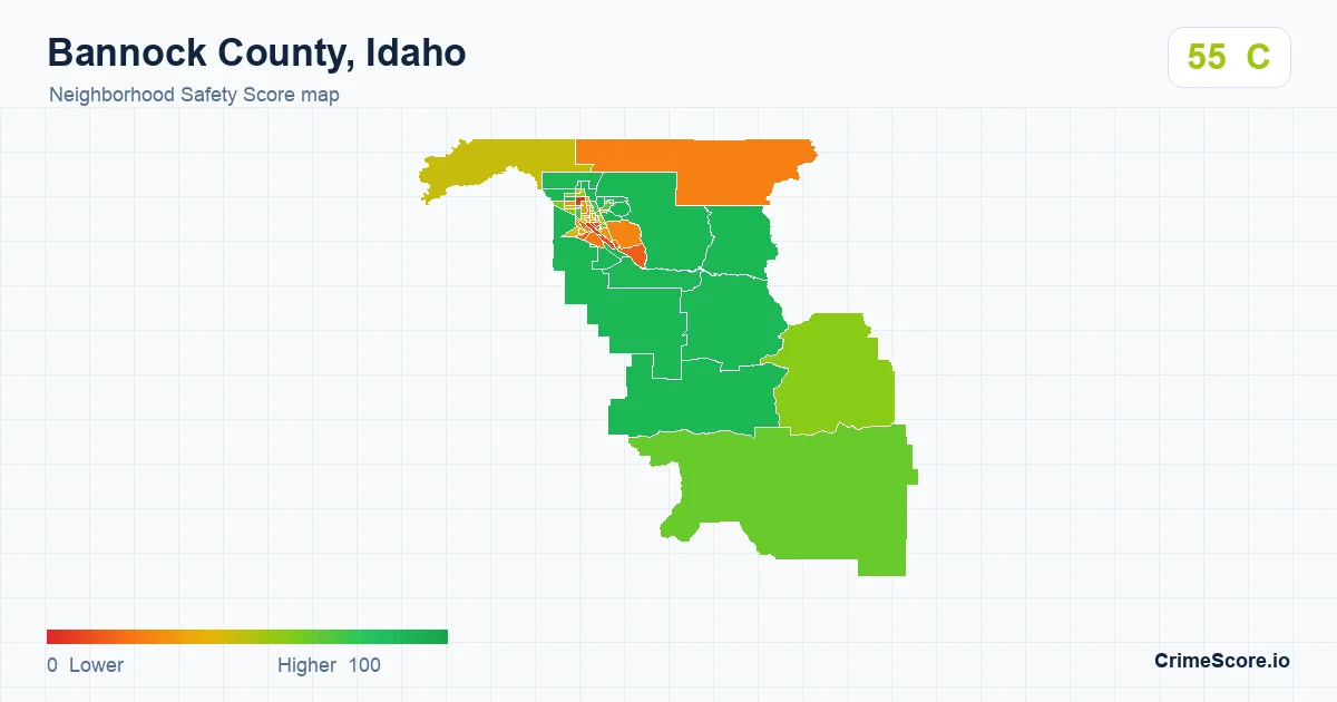 Bannock County, Idaho neighborhood Safety Score map by Census block group