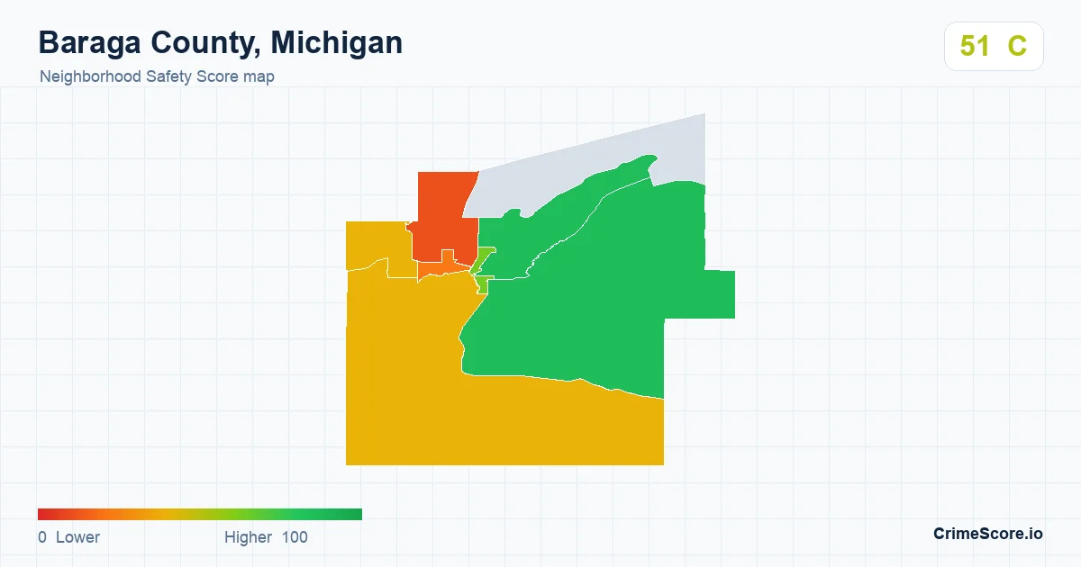Baraga County, Michigan neighborhood Safety Score map by Census block group