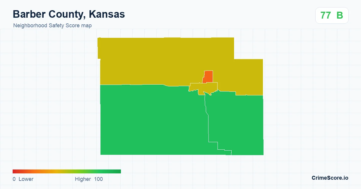Barber County, Kansas neighborhood Safety Score map by Census block group