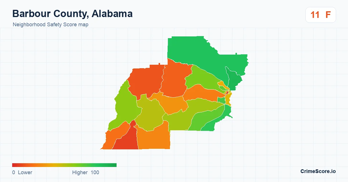Barbour County, Alabama neighborhood Safety Score map by Census block group
