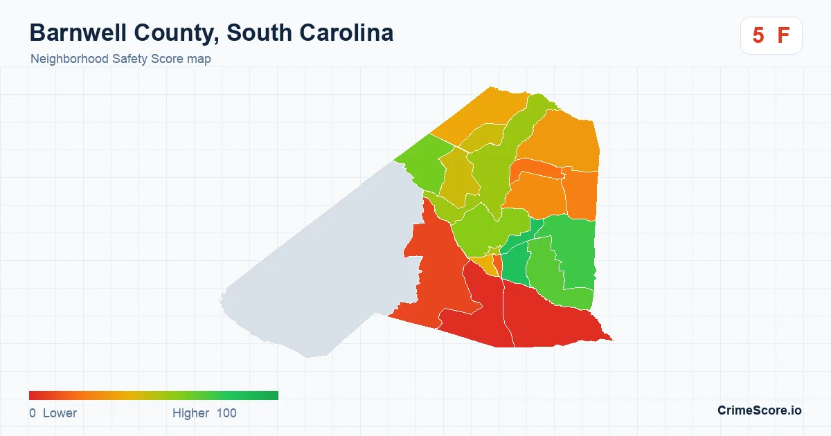 Barnwell County, South Carolina neighborhood Safety Score map by Census block group