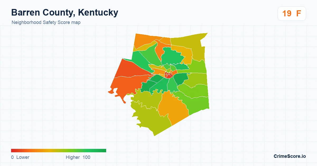 Barren County, Kentucky neighborhood Safety Score map by Census block group