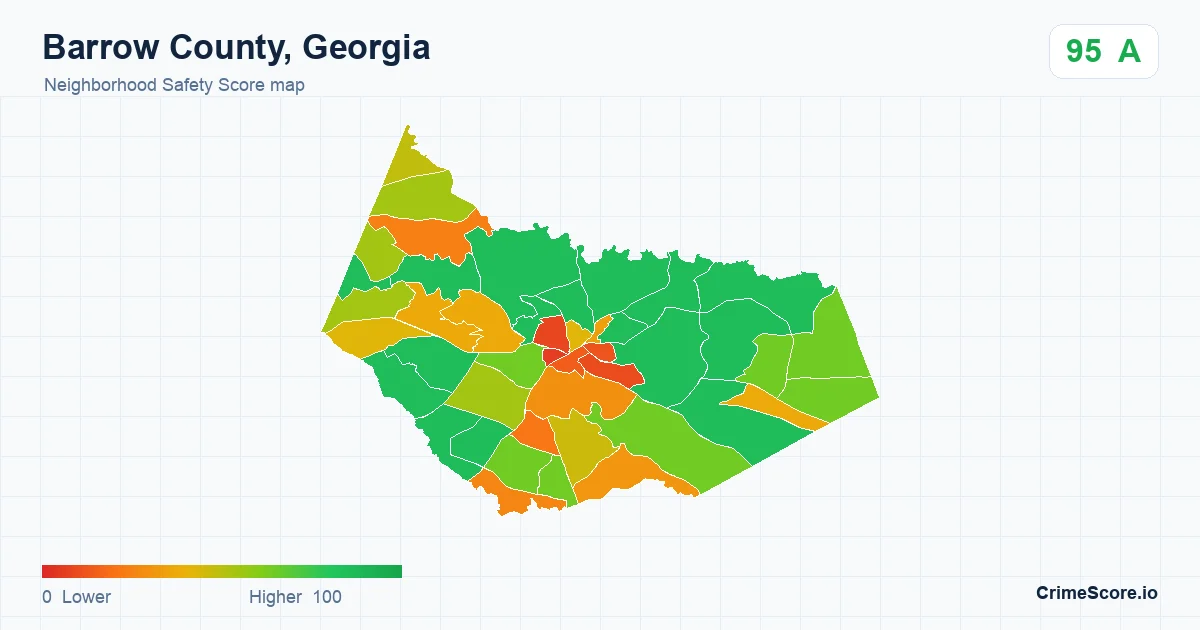 Barrow County, Georgia neighborhood Safety Score map by Census block group