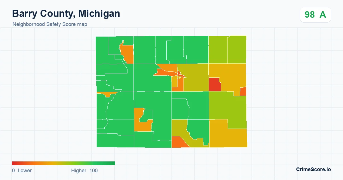 Barry County, Michigan neighborhood Safety Score map by Census block group