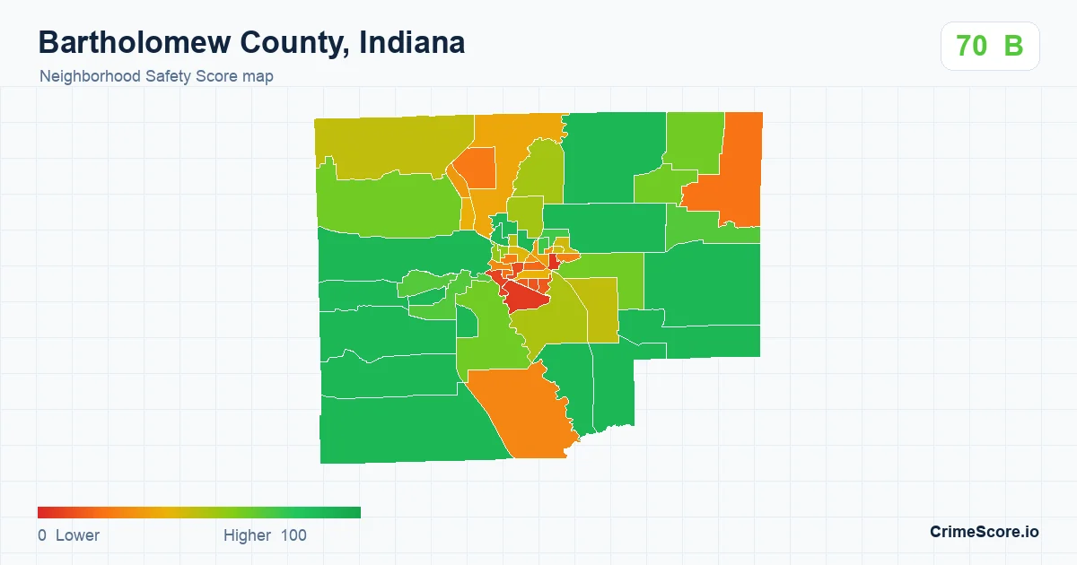 Bartholomew County, Indiana neighborhood Safety Score map by Census block group