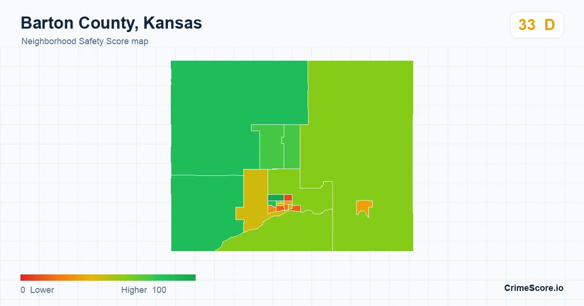 Barton County, Kansas neighborhood Safety Score map by Census block group
