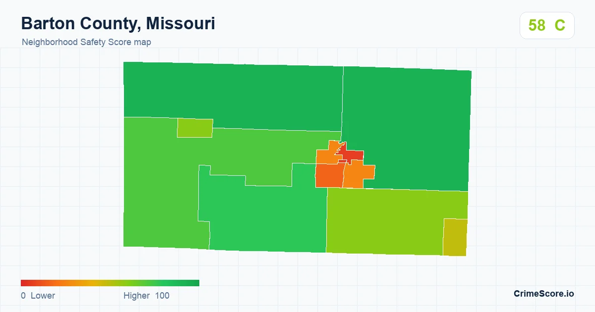 Barton County, Missouri neighborhood Safety Score map by Census block group