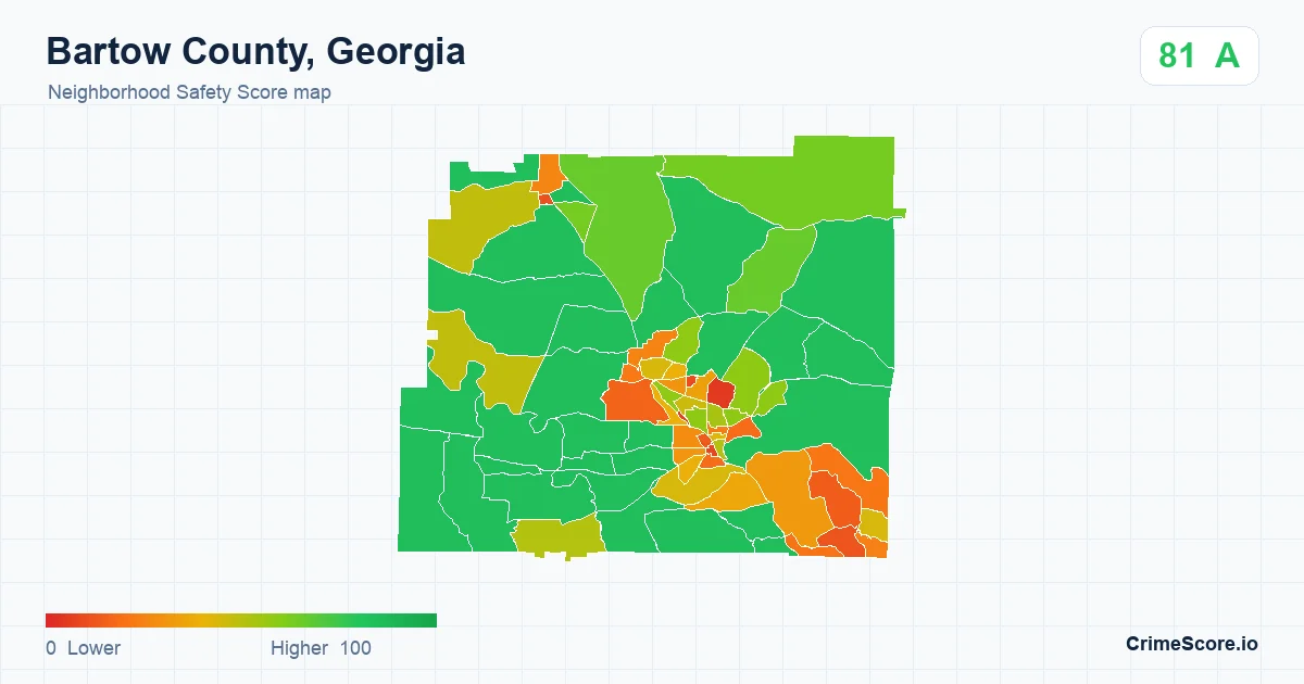 Bartow County, Georgia neighborhood Safety Score map by Census block group
