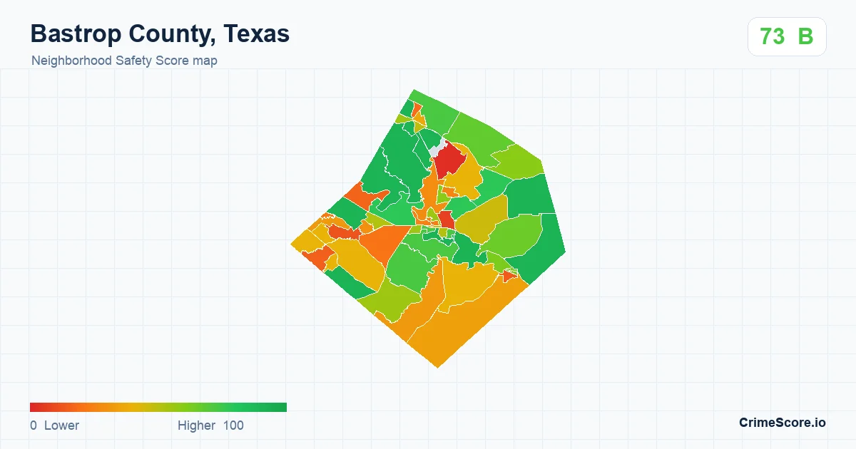 Bastrop County, Texas neighborhood Safety Score map by Census block group