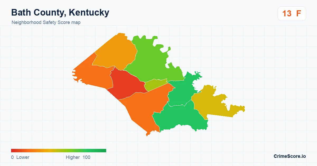 Bath County, Kentucky neighborhood Safety Score map by Census block group