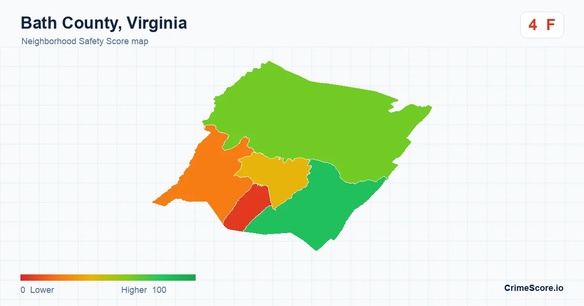 Bath County, Virginia neighborhood Safety Score map by Census block group