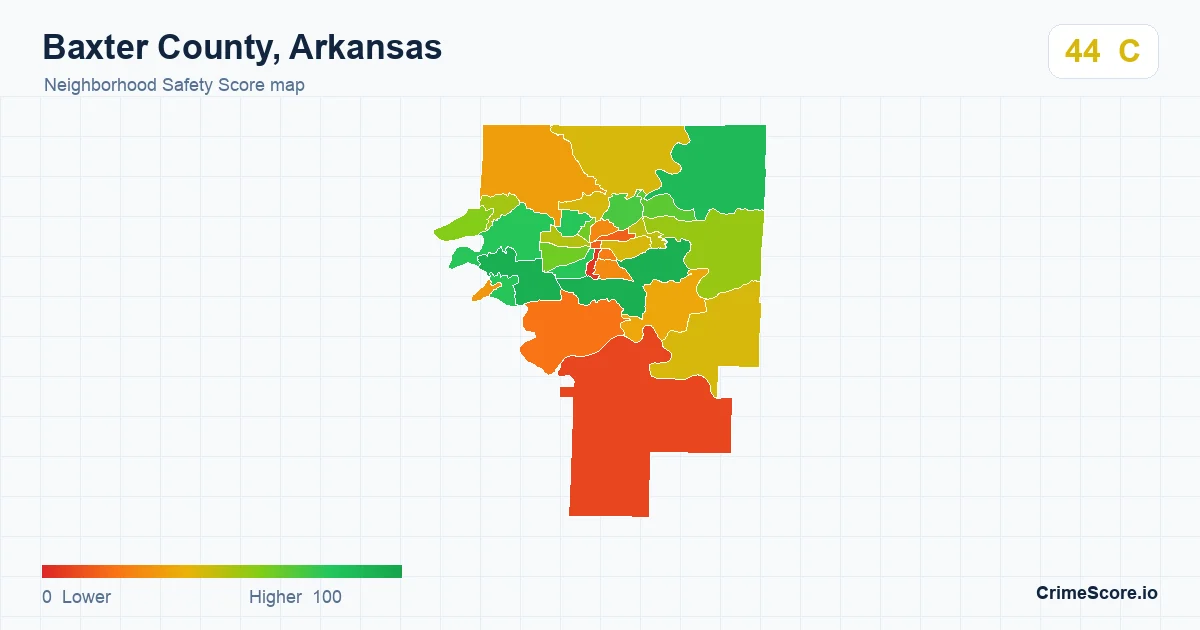 Baxter County, Arkansas neighborhood Safety Score map by Census block group