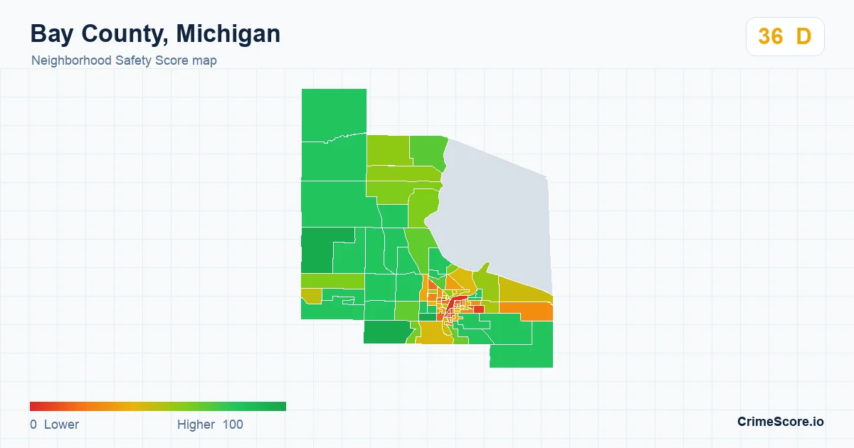 Bay County, Michigan neighborhood Safety Score map by Census block group