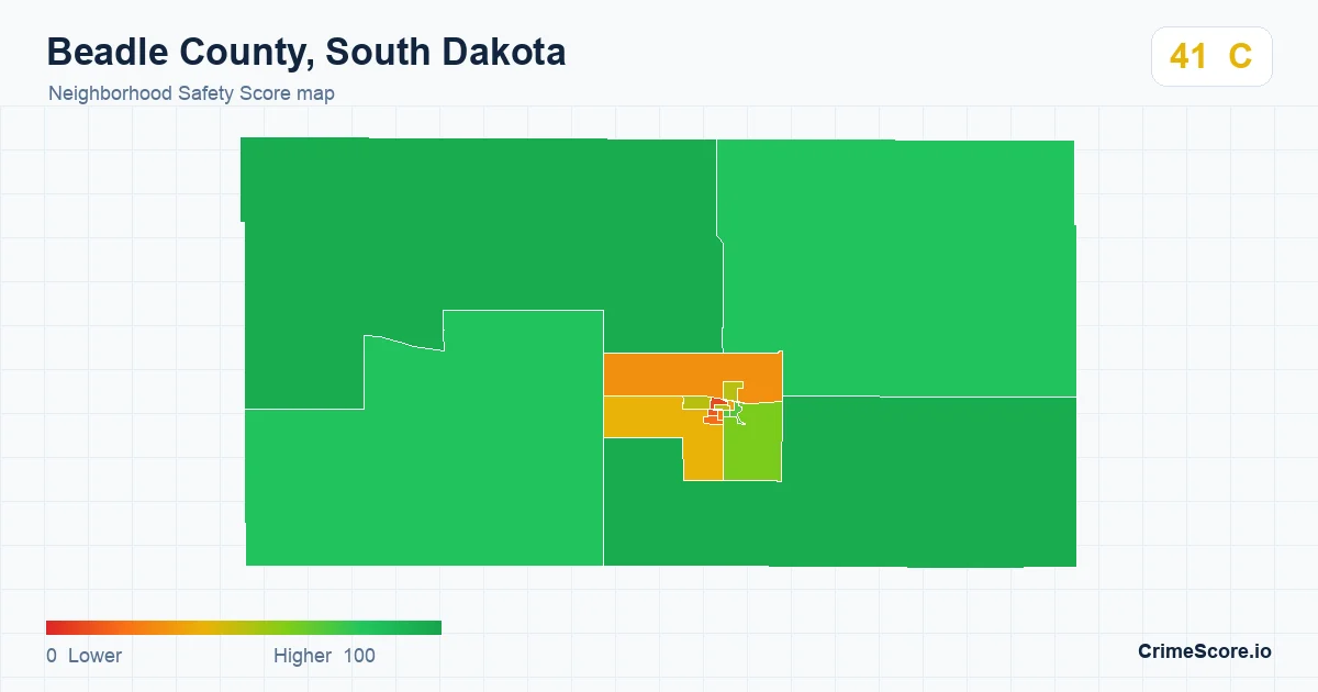 Beadle County, South Dakota neighborhood Safety Score map by Census block group