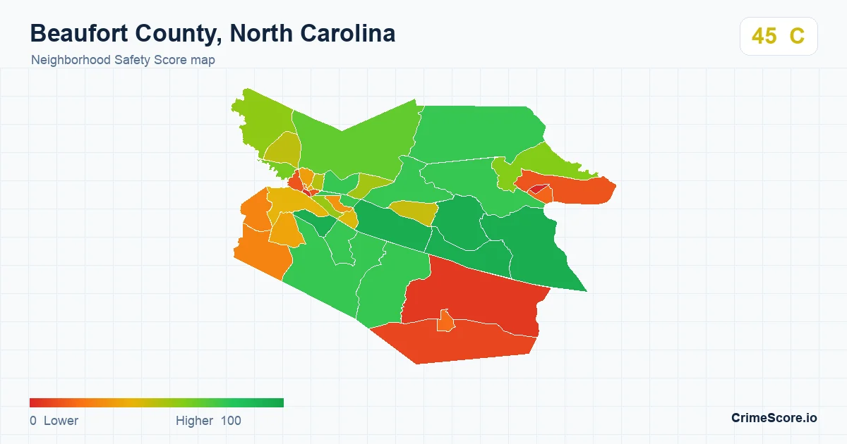 Beaufort County, North Carolina neighborhood Safety Score map by Census block group