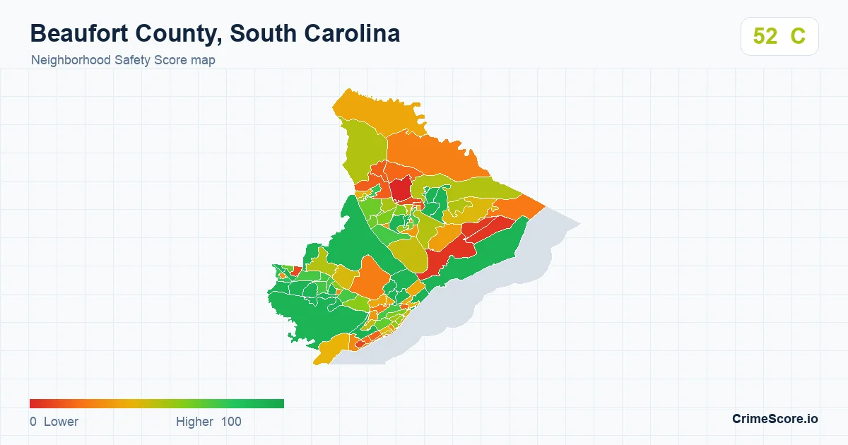 Beaufort County, South Carolina neighborhood Safety Score map by Census block group