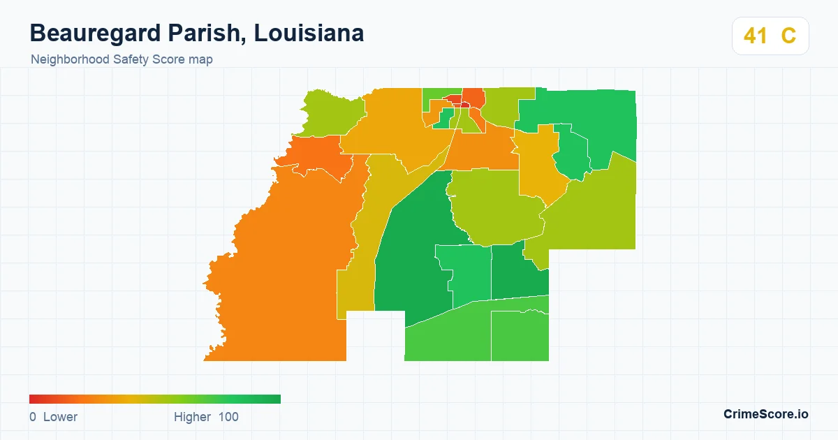 Beauregard Parish, Louisiana neighborhood Safety Score map by Census block group