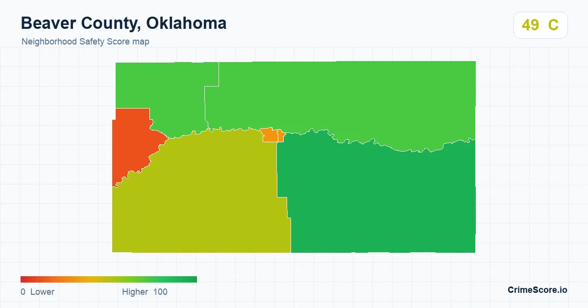 Beaver County, Oklahoma neighborhood Safety Score map by Census block group