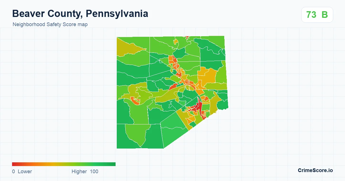 Beaver County, Pennsylvania neighborhood Safety Score map by Census block group