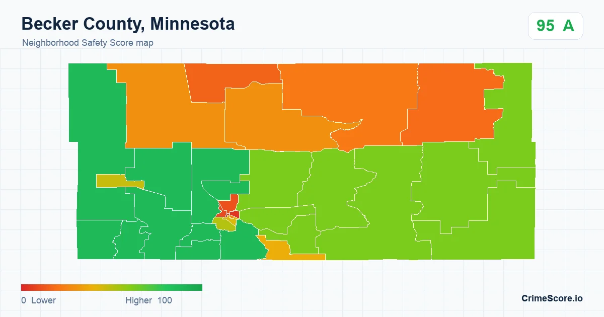 Becker County, Minnesota neighborhood Safety Score map by Census block group