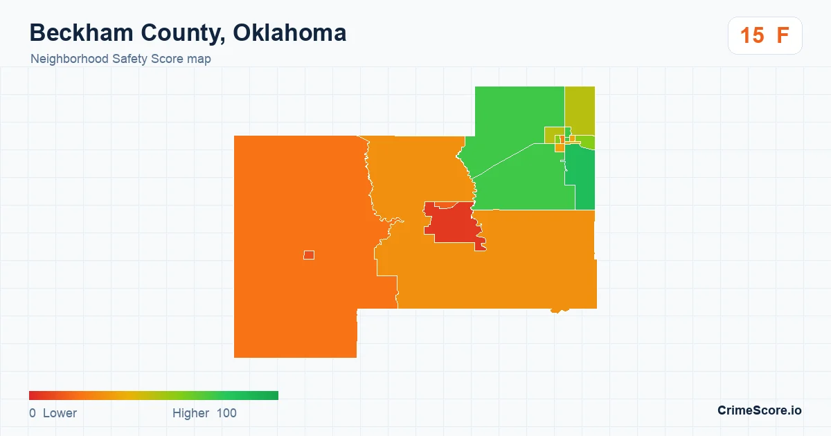 Beckham County, Oklahoma neighborhood Safety Score map by Census block group