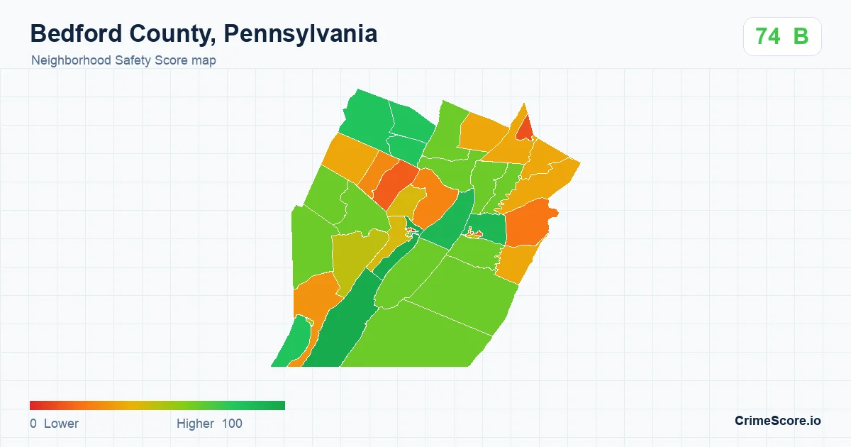 Bedford County, Pennsylvania neighborhood Safety Score map by Census block group