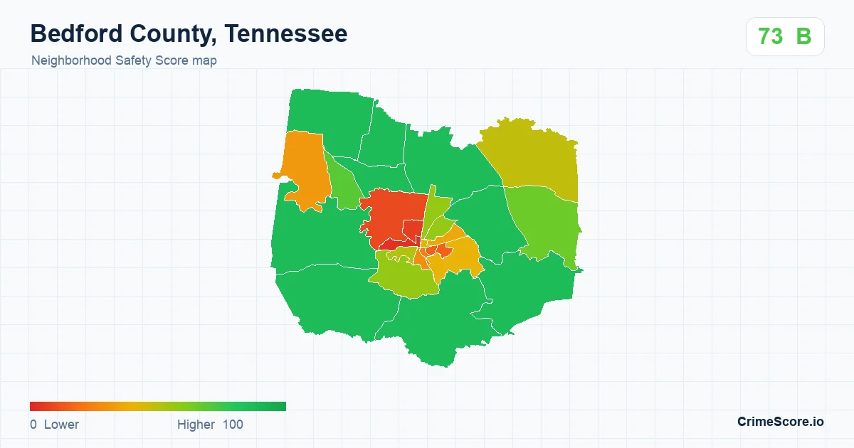Bedford County, Tennessee neighborhood Safety Score map by Census block group