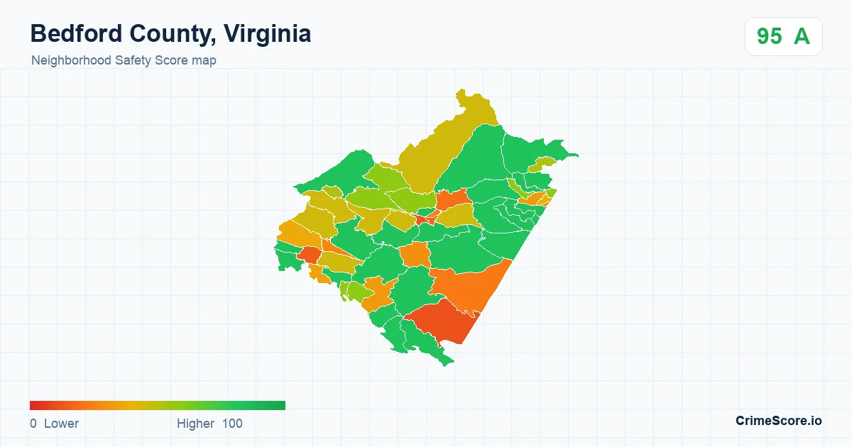 Bedford County, Virginia neighborhood Safety Score map by Census block group