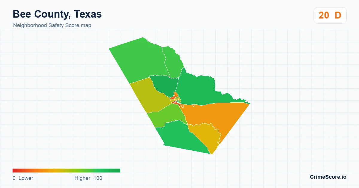 Bee County, Texas neighborhood Safety Score map by Census block group