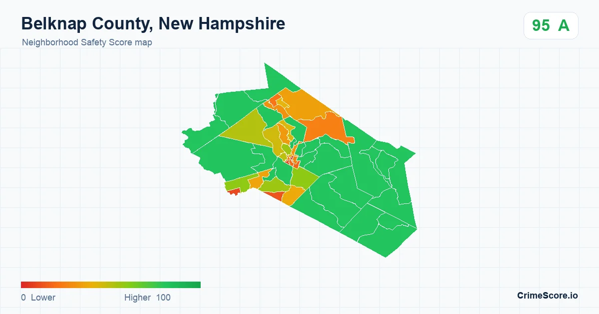 Belknap County, New Hampshire neighborhood Safety Score map by Census block group