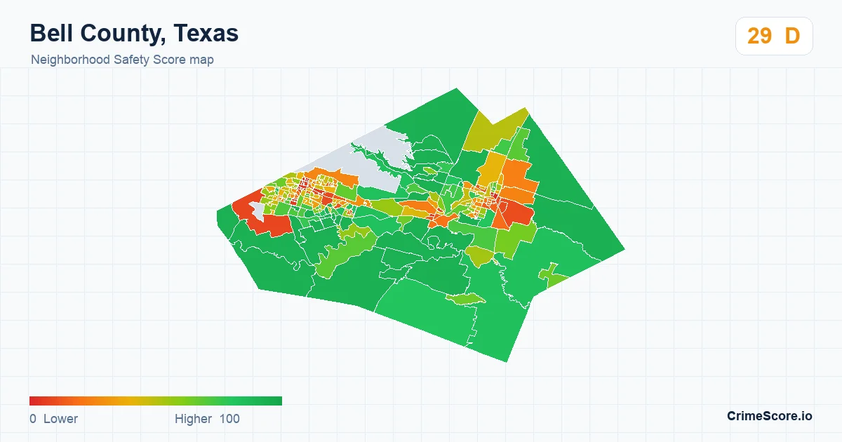 Bell County, Texas neighborhood Safety Score map by Census block group